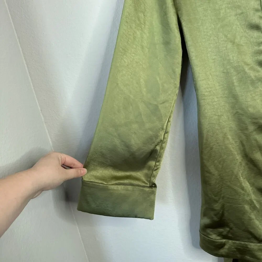 CAMILA COEHLO Priscilla Mini Dress Sage Green Satin Button Up Tie Waist Size XS